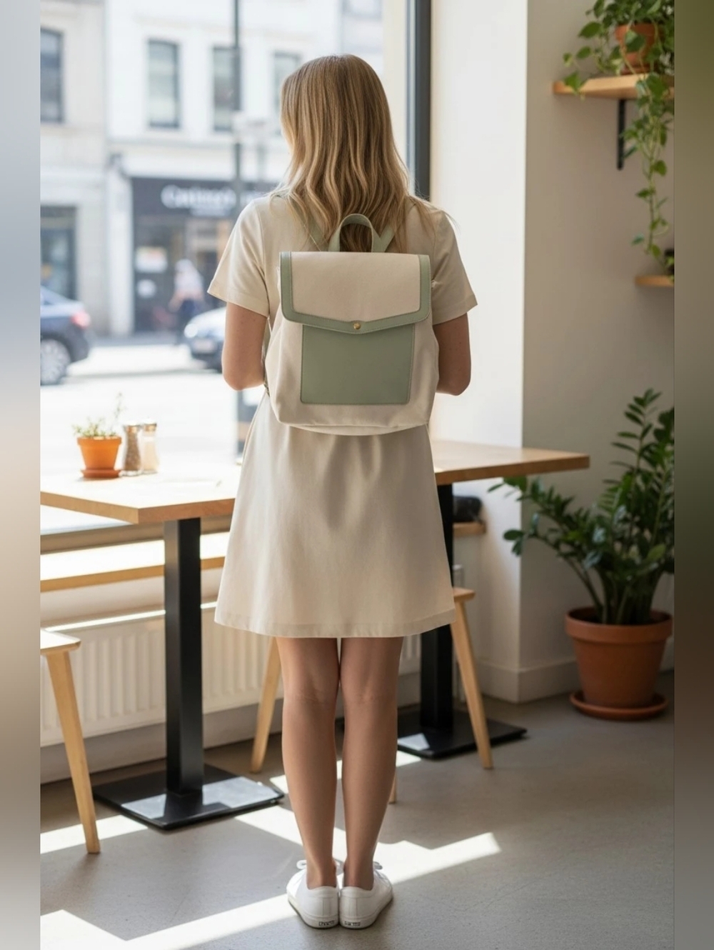 Miniso Mochilans Cream and Mint Canvas Backpack